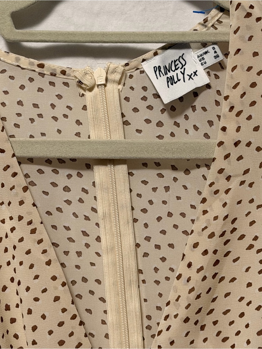 Princess Polly Cream Long Sleeve Mini Dress with Black Dot Print - Picture 4 of 5